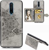 Voor Xiaomi Redmi K30 Mandala Reliëf Magnetische Doek PU + TPU + PC Case met Houder & Kaartsleuven & Portemonnee & Fotolijst & Riem (Grijs)