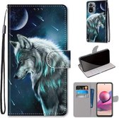 Voor Xiaomi Redmi Note 10 4G / Note 10s Gekleurde tekening Cross Texture Horizontale Flip PU lederen tas met houder & kaartsleuven & portemonnee & lanyard (Peinzende Wolf)