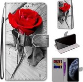 Gekleurde tekening Cross Texture Horizontale Flip PU lederen tas met houder & kaartsleuven & portemonnee & lanyard voor iPhone 11 Pro (B10 Wood Red Rose)