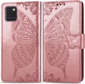 Voor Galaxy Note10 Lite / A81 / M60s Butterfly Love Flowers Embossing Horizontale Flip Leather Case met houder & kaartsleuven & portemonnee & Lanyard (Rose Gold)