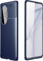 Voor Huawei P50 Pro koolstofvezel textuur schokbestendig TPU-hoesje (blauw)