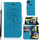 Voor Google Pixel 4a 4G Windgong Uil Embossing Patroon Horizontale Flip Leren Case met Houder & Kaartsleuven & Portemonnee (Blauw)