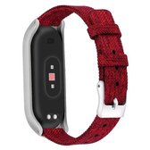 Voor Xiaomi Mi Band 4/3 XM matzilver frame + canvas riem, maat: L (rood)