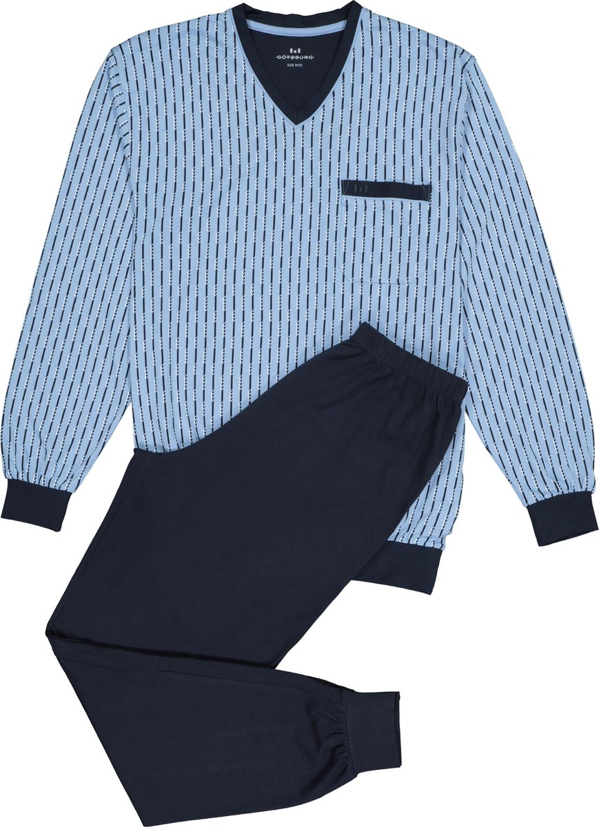 Gotzburg heren pyjama - V-hals - lichtblauw met blauw en wit dessin - Maat: L