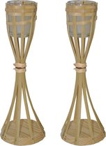 Set van 3x stuks bamboe windlicht kaarshouders van 30 cm - Theelichthouderss voor waxinelichtjes