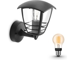 Philips Hue Creek Wandlamp voor Buiten Opwaarts (Zwart) - Buitenlamp - E27 - Warmwit Licht - Hue White Filament