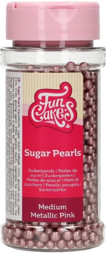 FunCakes Suikerparels - Medium - Metallic Roze 80g - Eetbare Taartdecoratie