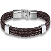 Armband Heren - Bruin Leer met Stalen Accenten - Leren Armbanden - Cadeau voor Man - Mannen Cadeautjes