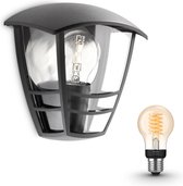 Philips MyGarden Creek Wandlamp Buiten - Incl. Philips Hue White Filament Standaardlamp E27 - Muurlamp - Tuinverlichting LED Buiten - Buitenlamp - Zwart