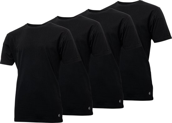 Lot de 4 t-shirts homme Gentlemen longfit (extra long), 100% coton pré-rétréci noir col rond XXL
