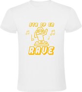 Sta op en rave Heren t-shirt | muziek | dj | festival | grappig | cadeau | Wit