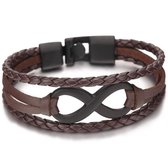 Infinity Armband voor Heren - Bruin Leer met Zwarte Accenten - Armband Mannen - Armband Heren - Heren Armband - Valentijnsdag voor Mannen - Valentijn Cadeautje voor Hem - Valentijn