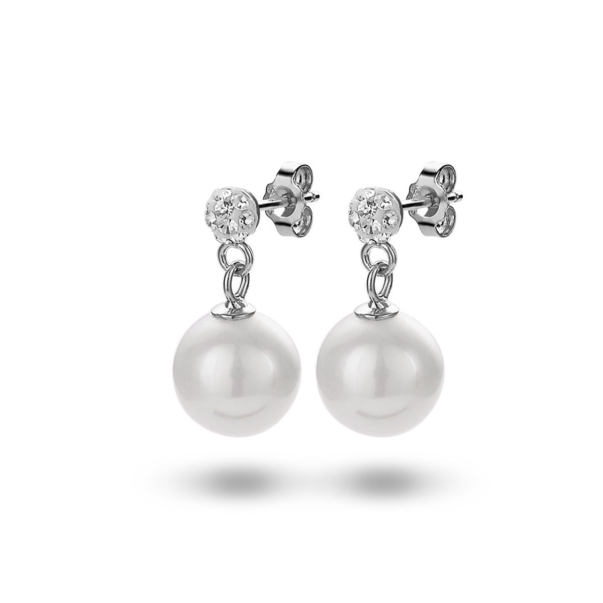 Twice As Nice Oorbellen in zilver, parel en een kristallen bollletje Wit