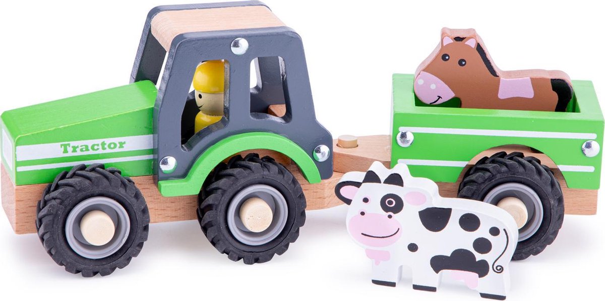 Wrok Basistheorie douche New Classic Toys Houten Tractor met Aanhanger en Dieren - Groen | bol.com