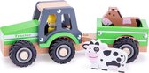 New Classic Toys Houten Tractor met Aanhanger en Dieren - Groen