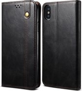 Simple Wax Crazy Horse Texture Horizontale flip lederen hoes met kaartsleuven en portemonnee voor iPhone XS / X (zwart)