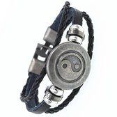 Stoere Heren Armband Leer - Yin Yang - Leer met Metalen Accenten - Armbanden - Cadeau voor Man
