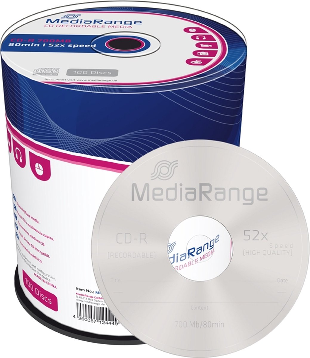 MR204 - 52x - CD-R - 700 MB - Cakebox - 100 pc(s)