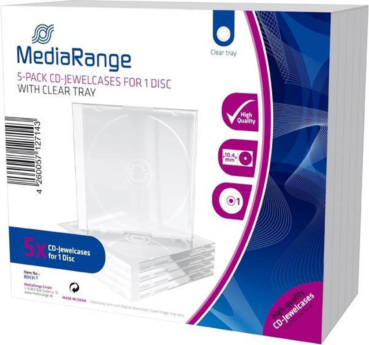 MediaRange BOX21 Boîtier CD Boîtier 1 disques Noir, Transparent