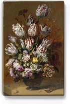 Stilleven met bloemen - Hans Bollongier - 19,5 x 30 cm - Niet van echt te onderscheiden houten schilderijtje - Mooier dan een schilderij op canvas - Laqueprint.
