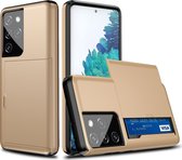 Samsung Galaxy S21 Ultra Hoesje - Mobigear - Card Serie - Hard Kunststof Backcover - Goud - Hoesje Geschikt Voor Samsung Galaxy S21 Ultra