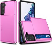 Samsung Galaxy S21 Hoesje - Mobigear - Card Serie - Hard Kunststof Backcover - Roze - Hoesje Geschikt Voor Samsung Galaxy S21