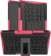 Voor Lenovo Tab M10 HD Gen 2 (TB-X306F) Bandentextuur TPU + PC schokbestendig hoesje met houder (roze)