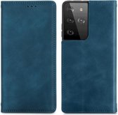 Voor Samsung Galaxy S21 Ultra Retro Skin Feel Business Magnetische Horizontale Flip Leren Case met Houder & Kaartsleuven & Portemonnee & Fotolijst (Blauw)