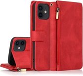 Skin-feel Crazy Horse Texture Rits Portemonnee Tas Horizontale Flip Leren Case met Houder & Kaartsleuven & Portemonnee & Lanyard Voor iPhone 12 Pro Max (Rood)