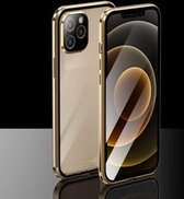 Galvaniserend frame dubbelzijdig gehard glas magnetische adsorptie-hoes voor iPhone 12 Pro (goud)