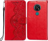 Voor Nokia 7.2 Flower Vine Embossing Pattern Horizontale Flip Leather Case met Card Slot & Holder & Wallet & Lanyard (Red)