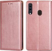 Voor Samsung Galaxy A20 PU + TPU Gloss Oil Effen Kleur Magnetische Horizontale Flip Leren Case met Houder & Kaartsleuf & Portemonnee (Rose Goud)