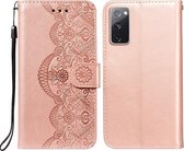 Voor Samsung Galaxy S20 FE Flower Vine Embossing Pattern Horizontale Flip Leather Case met Card Slot & Holder & Wallet & Lanyard (Rose Gold)