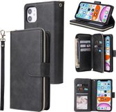 Voor iPhone 11 Pro Max Rits Portemonnee Tas Horizontale Flip PU Lederen Case met Houder & 9 Kaartsleuven & Portemonnee & Lanyard & Fotolijst (Zwart)