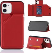 Skin Feel PU + TPU + PC Achterklep Schokbestendig hoesje met kaartsleuven & houder & fotolijst voor iPhone 11 (rood)