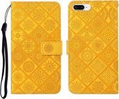 Etnische stijl reliëf patroon horizontale flip lederen tas met houder & kaartsleuven & portemonnee & lanyard voor iPhone 8 Plus / 7 Plus (geel)