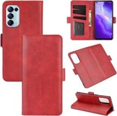 Voor OPPO Reno5 5G dubbelzijdige magnetische gesp horizontale flip lederen tas met houder & kaartsleuven en portemonnee (rood)