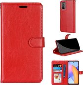Voor Huawei Honor 10X Lite Pure Kleur Horizontale Flip PU lederen tas met houder & kaartsleuven & portemonnee & fotolijst (rood)