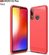 Voor Moto E6 Plus TPU-hoesje met geborstelde textuur van koolstofvezel (rood)