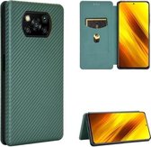 Voor Geschikt voor Xiaomi Poco X3 NFC Koolstofvezel Textuur Magnetisch Horizontaal Flip TPU + PC + PU lederen tas met kaartsleuf (groen)