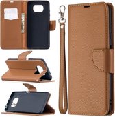 Voor Xiaomi Poco X3 Litchi Textuur Pure Kleur Horizontale Flip Leren Case met Houder & Kaartsleuven & Portemonnee & Lanyard (Bruin)