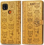 Voor Xiaomi Redmi 9C Leuke Kat en Hond Reliëf Horizontale Flip Leren Case met Houder & Kaartsleuven & Portemonnee & Lanyard (Geel)