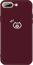 Voor iPhone 8 Plus / 7 Plus Small Pig Pattern Colorful Frosted TPU telefoon beschermhoes (wijnrood)