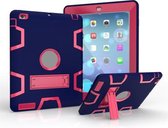 Voor iPad 4/3/2/1 schokbestendige pc + siliconen beschermhoes, met houder (marineblauw roze)