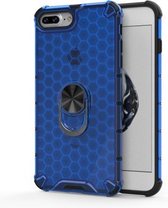 Voor iPhone 8 Plus / 7 Plus schokbestendige honingraat PC + TPU ringhouder beschermhoes (blauw)
