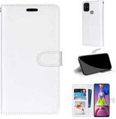 Voor Samsung Galaxy M51 Pure Kleur Horizontale Flip PU Lederen Case met Houder & Kaartsleuven & Portemonnee & Fotolijst (Wit)