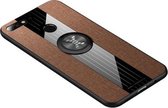 Voor Huawei Honor 7C / Enjoy 8 XINLI Stikdoek Textue Schokbestendig TPU-beschermhoes met ringhouder (bruin)