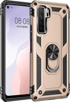 Voor Huawei P40 Lite 5G schokbestendige TPU + pc-beschermhoes met 360 graden roterende houder (goud)