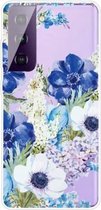 Voor Samsung Galaxy S21 5G gekleurd tekeningpatroon zeer transparant TPU beschermhoes (blauwe en witte rozen)