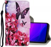 Voor xiaomi mi 10 lite 5g gekleurd tekening patroon horizontaal flip lederen tas met houder & kaartsleuven & portemonnee (rode bloem vlinder)